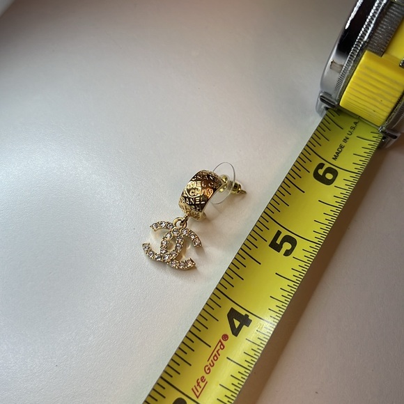 Chanel Earrings Gold Plated hoops with Crystal CCs Classic Look - Picture 7 of 8